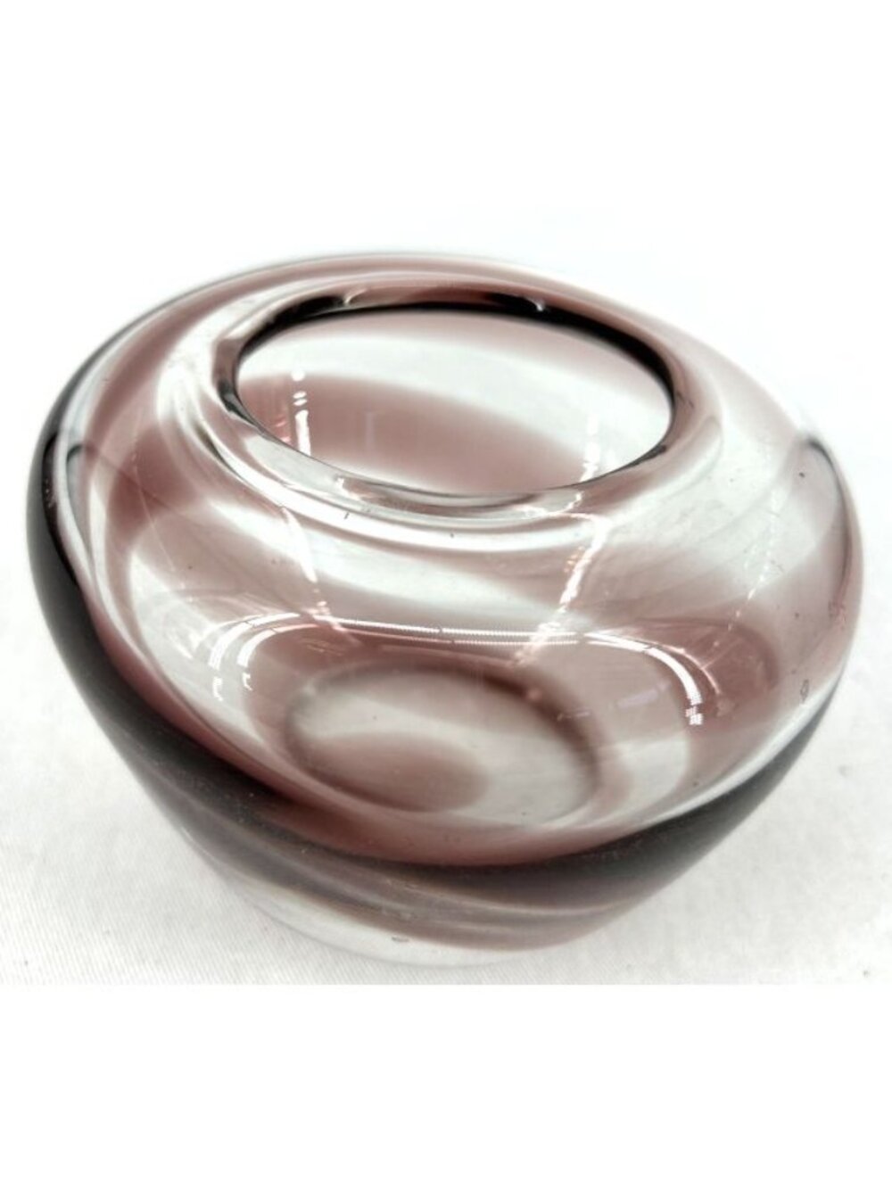 Arsis Murano Style Art Glass Bowl Pink & Clear Hand Blown Crystal 3"